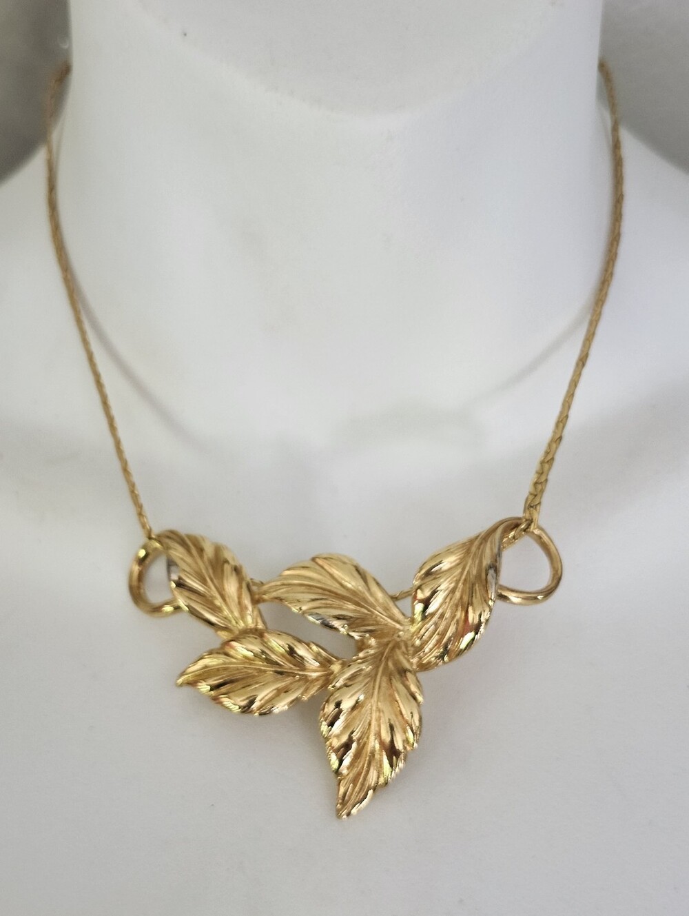 Gold Plated Leaf Cluster Statement Necklace